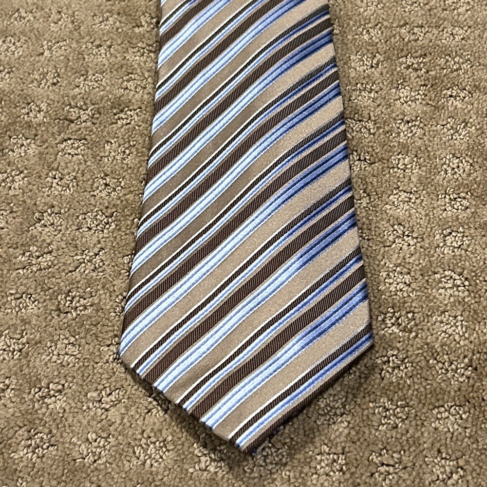 NWOT Luxury Giorgio Cosani Italian Striped Blue and Brown Tie Woven Silk Tie